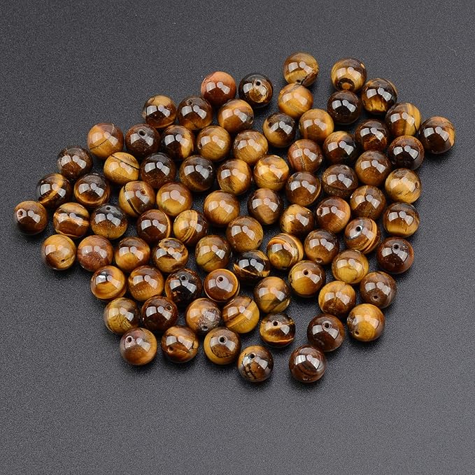 LPBeads 80Pcs Polished 10mm Round Natural Yellow Tiger Eye Gemstone Loose Beads with Stretch Cord for Jewelry Making Bracelets