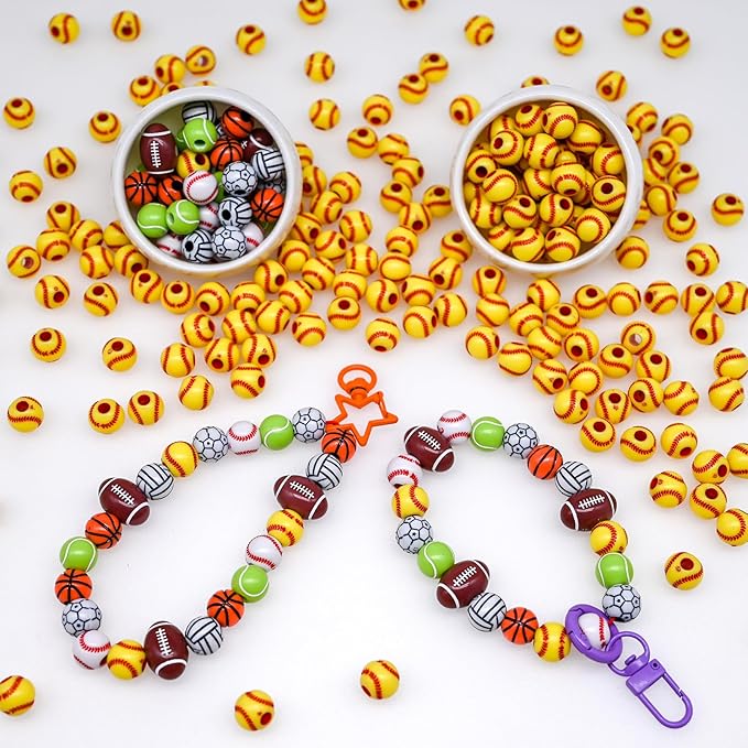 200+ pcs Softball Beads Sport Bulk Kandi Bead for Jewelry Making, Bracelet Keychain Becklace Charm Baseball Beads Kit (Softball)