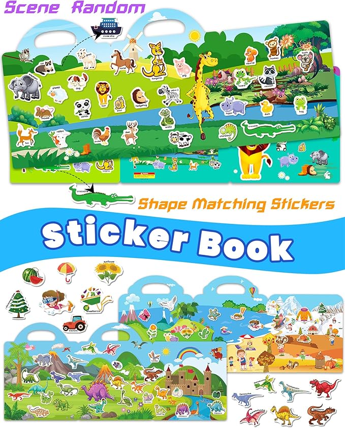 walenced reusable sticker book for toddlers, stickers for kids, toddler sticker book, toddler craft activities, toddler travel toys ages 3 and up boy girl birthday gifts