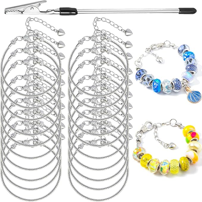 20 Pcs 6.3 Inch Snake Chain Charm Bracelets for Jewelry Making - Adjustable Snake Charm Bracelet Chains with Heart Shape Extender Chain DIY Bracelet Chain for Women