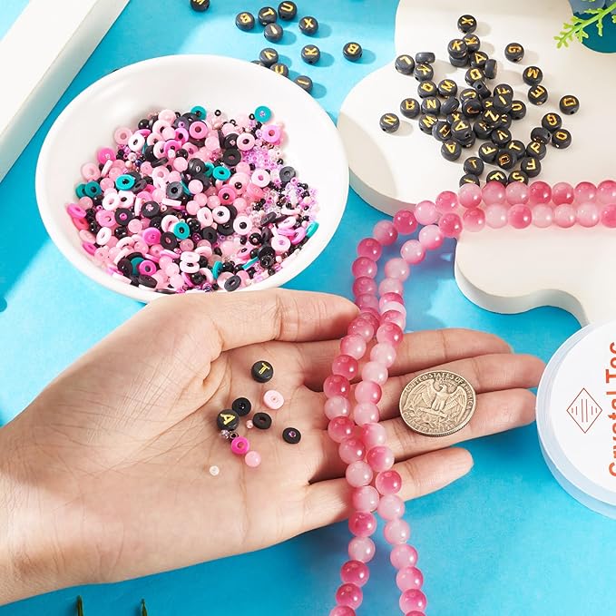 Spritewelry Friendship Bracelet Making Kit with Glass Seed Beads 8mm Cerise Clay Beads Bracelet Making Kit for Adults Letter Bead for Jewelry Making DIY Crafts Gift Supplies 1 Bag