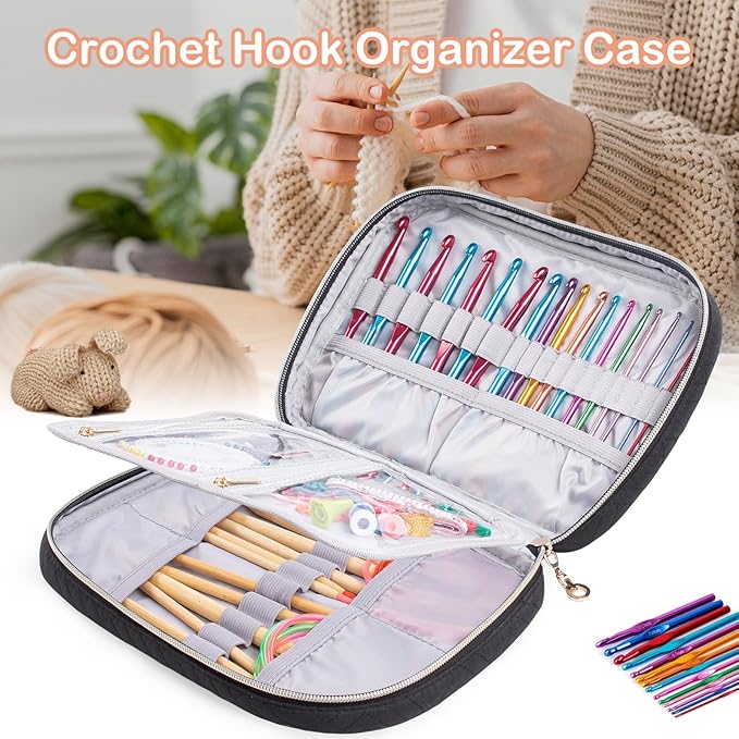 Crochet Hook Case - Quilted Organizer Case - Hook Holder for Circular Knitting Needles & Crochet Hooks (up to 8")