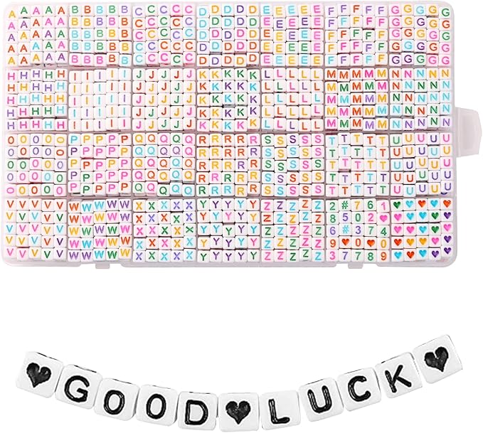 1400pcs letter beads, 6x6 mm acrylic alphabet beads, beads for jewelry and bracelet making, in 28 grid box (white and colorful)