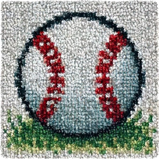 Yglnden Latch Hook Kits for Adults,DIY Rug Crafts Baseball Rainbow Pattern Color Printed Canvas,Latch Hook Kits for Beginners Handmade Needlework Crafts Home Decoration,12"x12"