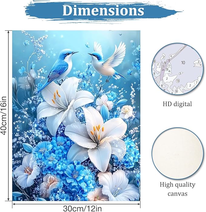 MAXBYE Birds Paint by Numbers, Flower Adults' Paint by Number Kits, DIY Acrylic Paint Kit for Adults Beginners Unframed, Easy Oil Paint by Numbers Canva for Home Wall Decor 12x16inch