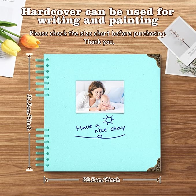 Scrapbook Album 8x8 Inch - Hardcover Kraft Paper Photo Album with 80 Pages, Memory Book for Wedding, Anniversary, Family, Christmas, Baby Shower, Ideal for Preserving Precious Moments