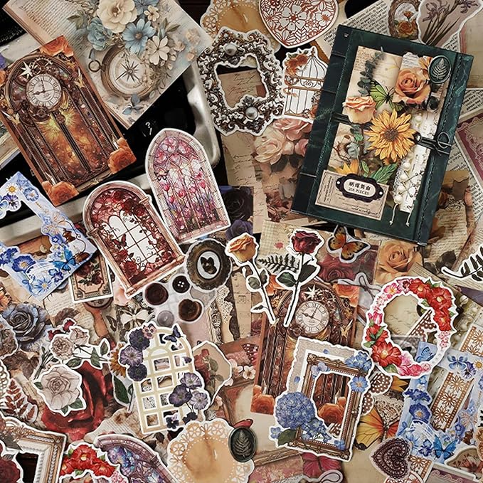 200PCS Vintage Scrapbook Paper Journaling Scrapbooking Supplies Kit Retro Decorative Craft Paper Assorted for Bullet Junk Journals Card Making Craft DIY, Butterfly Waltz