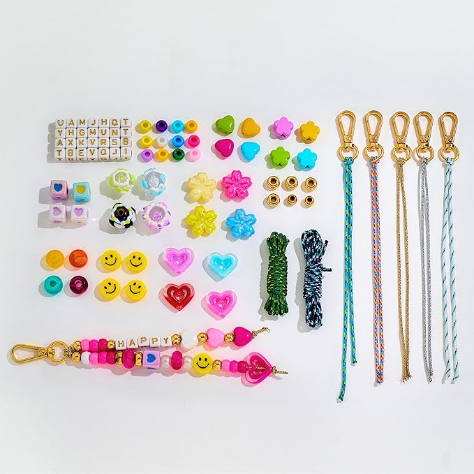 MINIMISSMIANYC 421PCS Beaded Keychain Making Kit for Women,Acrylic Heart Star Flower Letter Alphabet Bag Beads DIY Key Chain Charm Supplies Crafts Accessoriess Jewerly Making Kit for Kids Girls Boys
