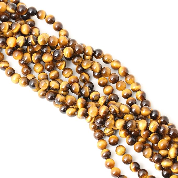 cheavian 45pcs 8mm natural yellow tiger eye stone gemstone round loose beads for jewelry making diy findings 1 strand 15"