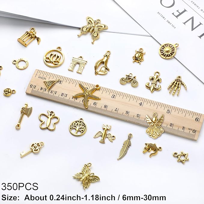 SANNIX 350Pcs Antique Gold Charms Bulk Lots Jewelry Making Charms Assorted Pendants for DIY Necklace Bracelet Earring Making and Crafting