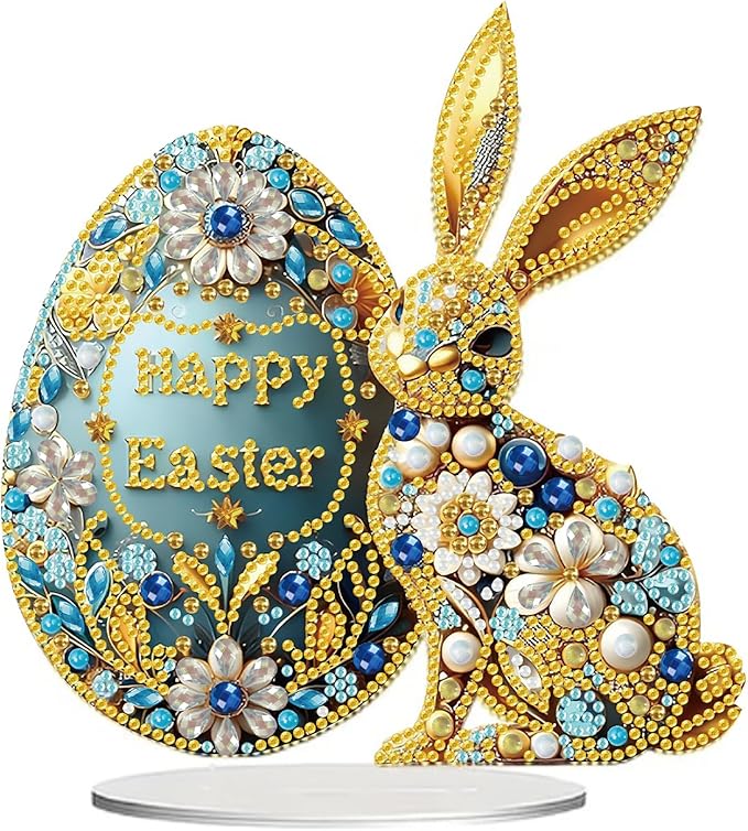 AIBOERL DIY Tabletop Diamond Art Painting Kit,Desktop Ornament Special Shaped Rhinestone Desk Placement Ornament,Home Stand Up Gem Painting Craft Kit,Gift,Double Sided (Easter Bunny 1)