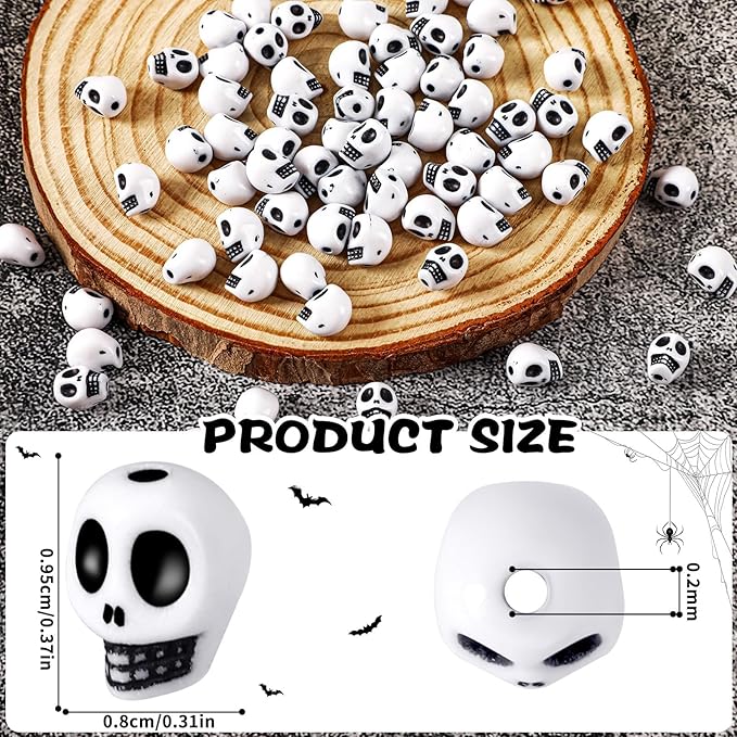 Augshy 700 Pcs Halloween Skull Beads, Black White Skeleton Skull Head Shape Acrylic Beads for Jewelry Making Bracelets Necklaces Key Chain Halloween Home Party Decor (8×10 mm)