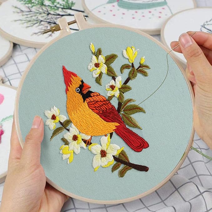 Louise Maelys 3 Sets Bird Embroidery Kits for Beginners,Adults Starter Flower Pattern Cross Stitch Kit DIY Needlepoint Kits with Embroidery Instructions