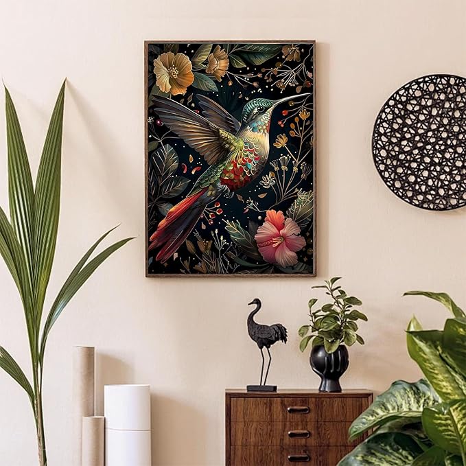 Gemozaic Hummingbird Diamond Painting Kits for Adults, Diamond Art Kits for Adults, Gem Painting Kit for Adult for Gift Home Wall Decor, 12x16 Inch