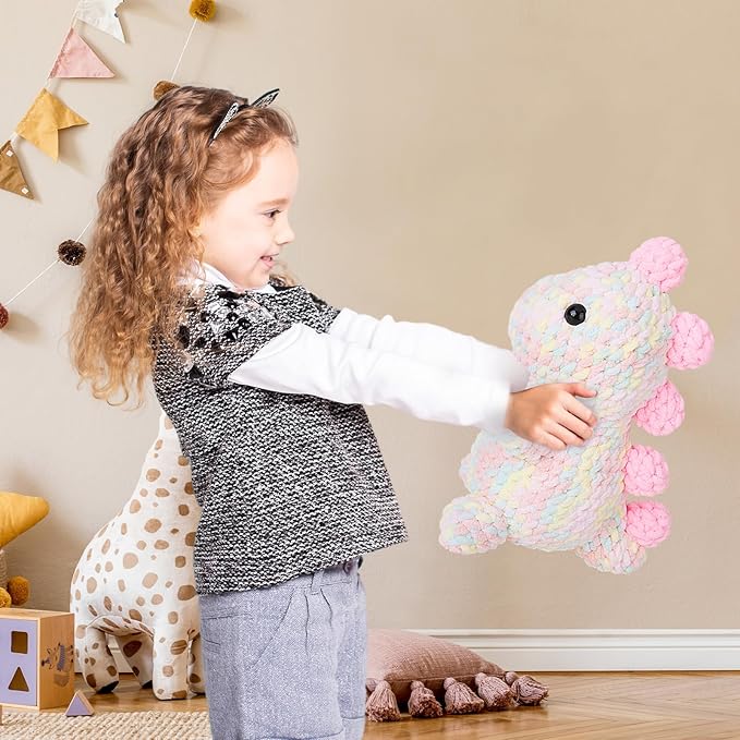 Crochetta Crochet Kit for Beginners, Amigurumi Crocheting Animals Kits w Step-by-Step Video Tutorials, Knitting Starter Pack for Adults and Kids, Jumbo Dinosaur (40%+ Yarn Content)