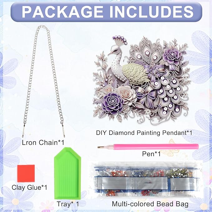 AiYuanzsh Luxury Peacock Special Shape Diamond Painting Hanging Ornament Kit for Adults, 5D Crystal Rhinestone Diamond Art Suncatcher with Floral Design for Window Wall Home Decor
