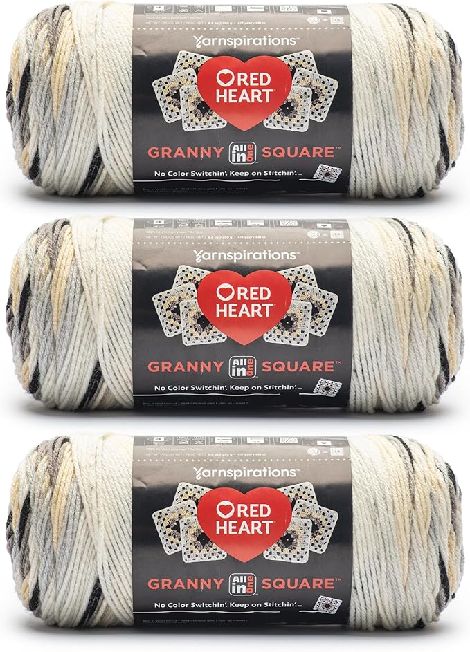 Red Heart All in One Granny Square Soft White - Shadow Yarn - 3 Pack of 250g/8.8oz - 100% Acrylic - #4 Worsted (Medium) - 381m/417Yards - for Knitting, Crochet and Amigurumi