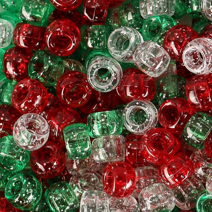 Christmas Beads 2400 Pcs，Christmas Pony Beads,Glitter Pony Bead Bulk for Necklace Bracelets Earrings Jewelry Making Party Decoration Supplies DIY Craft