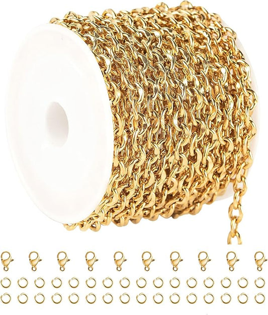 UMAOKANG 16.4 Feet Stainless Steel Jewelry Making Supplies Gold Plated Lip Chain Jewelry Making Chains Bulk