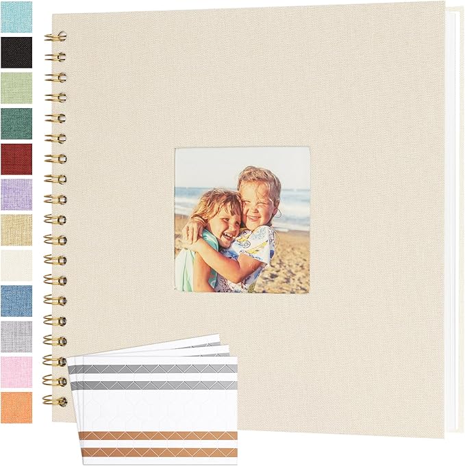 Scrapbook Photo Album 10x10 Inches 40 Pages Hardcover Kraft Paper Linen Cover Scrap Book Memory Book DIY Scrapbook Albums for Wedding Baby Boyfriend Travel Anniversary Family, Beige