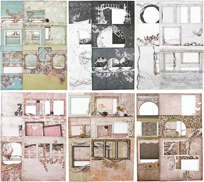 Retro Frame Cardstock Stickers, 60PCS Photo Window Designs - Vintage Square Collage Frames for Scrapbook Albums Diaries DIY Decor