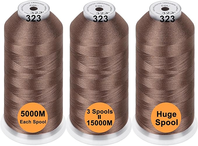New brothreads - 40 Options- Various Assorted Color Packs of Polyester Embroidery Machine Thread Huge Spool 5000M for All Embroidery Machines - 3xLIGHT Brown