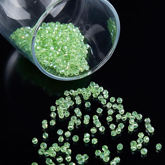 laopottbeads 1200pcs 3mm bicone crystal glass beads for jewelry making, sparkling mini beads for suncatchers, diy bracelets & craft projects (green)