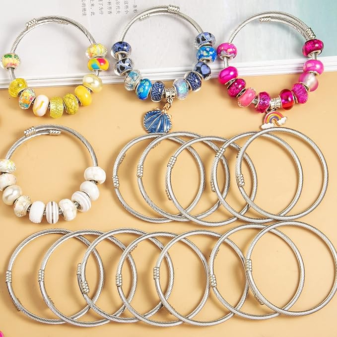 20 Pieces Snake Charm Bracelet Stainless Steel 3mm Expandable Charm Bangle Bracelets Silver Adjustable Friendship Snake Bracelet DIY Charm Bracelet for Women Jewelry Christmas Birthday Gifts