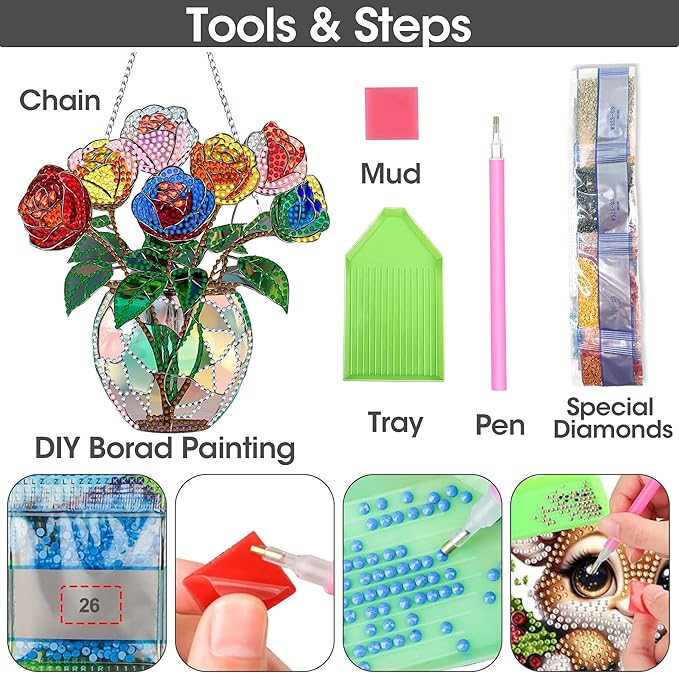 SKRYUIE Flower Hanging Diamond Art Kits for Adults Pendant Suncatcher, Special Shaped Crystal DIY Pearl Diamond Painting Kit, Gift for Mother Spring Summer Window Wreath Decor 7.33 x 7.09 Inch A29