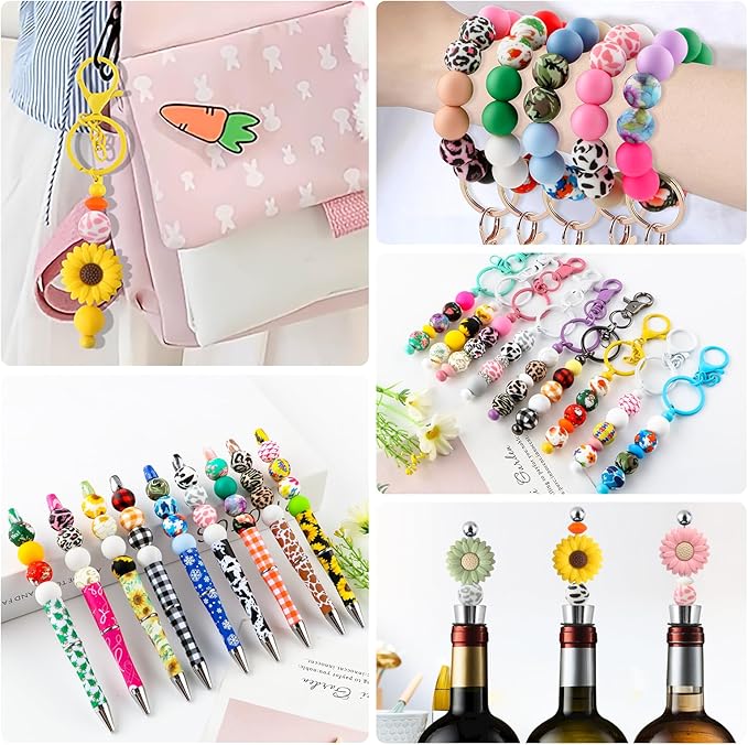 70Pcs Print Silicone Beads for Keychain Making,Round 15mm Silicone Beads for Pens, Necklace and Bracelets Making（Cow Print）