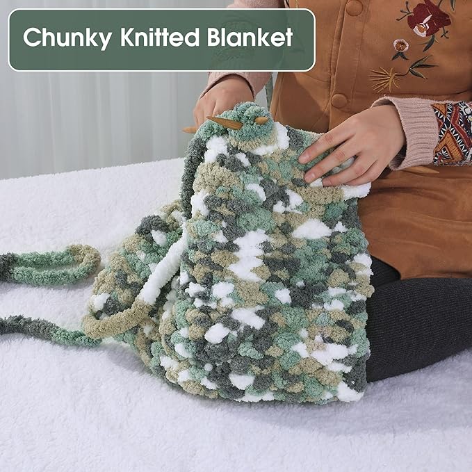 Maboozo Tie Dye Chunky Yarn 8 Pack, Grey, Green, White Fluffy Jumbo Chenille, Soft Plush Bulky, Giant Thick Fuzzy Yarn for Crocheting, Hand Knitting or Arm Knitting (26 yds, 7.5 oz Each)
