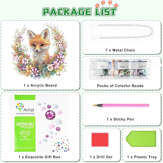 KEYIFA Fox Hanging Diamond Art Painting Kits for Adults and Kids Age 8-12, 5D Special Shape Diamond Dots Kit Flowers, Crystal Gem Painting Art Crafts for Window, Wall, Door, Garden Decor