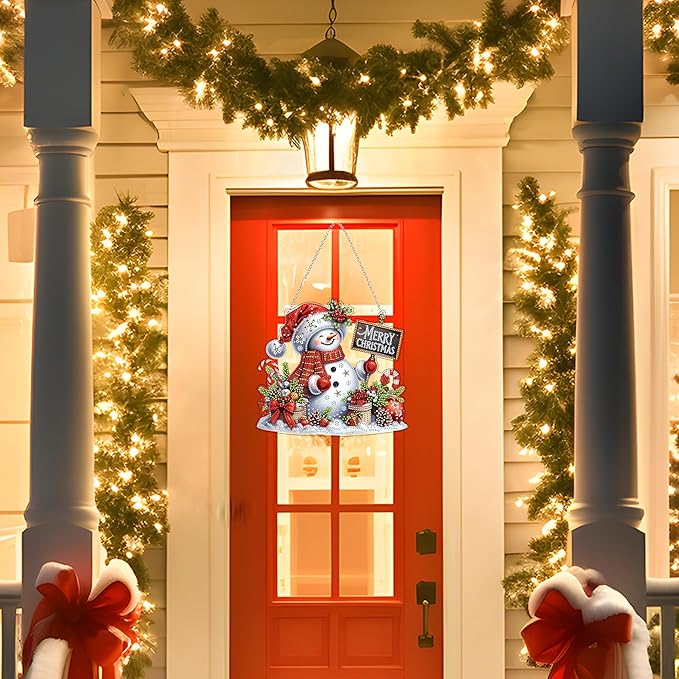 JJFox Diamond Art Hanging Kit for Adult,Special Shaped Rhinestone,DIY Acrylic 5D Diamond Art Painting Window Pendants Home Garden Wall Hanging Kits Hanging Ornament,Double Sided. (Christmas snowman1)