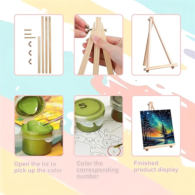 Starry Sky Paint by Numbers for Adults with Framed Canvas - with Wooden Easel, Landscape Paint by Number on Canvas, Acrylic Oil Painting Kit with Brushes Nice Gift Box for Home Wall Decor (12x16 inch)