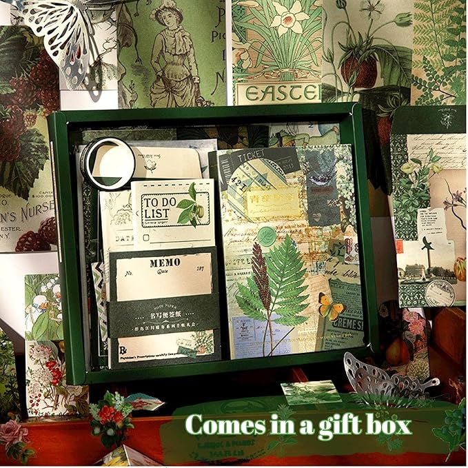 LCLAIDYDY Scrapbooking Supplies Kit,Vintage Botanical Aesthetic Scrapbook Kit,Bullet Junk Journal Kit with Journaling,A6 Grid Notebook,Stationery,Flower DIY Craft Gift for Teen Girl Women