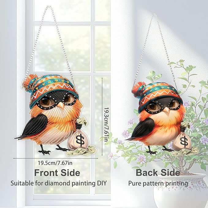 TOSTOG Bird Diamond Art Hanging Kits for Adults, Bandit Bird Diamond Painting for Adults Window Pendant, Special Shape Diamonds Diamond Painting Hanging Pendant Kit for Wall Home Decor Gift