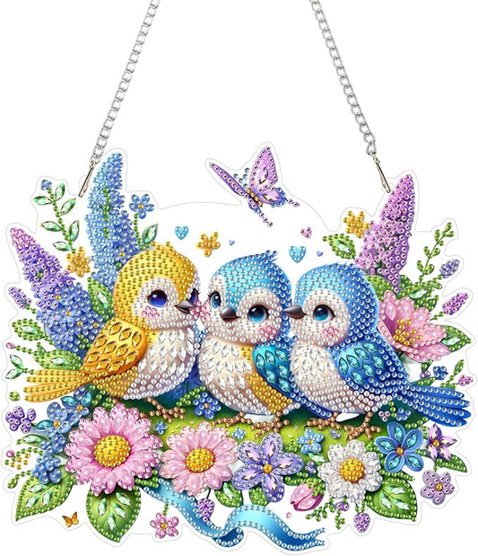 Aeepics Hanging Diamond Art Kit for Adult, DIY Diamonds Painting Pendant Ornament Kit, Acrylic Diamond Art Painting Board Kit (Birds)