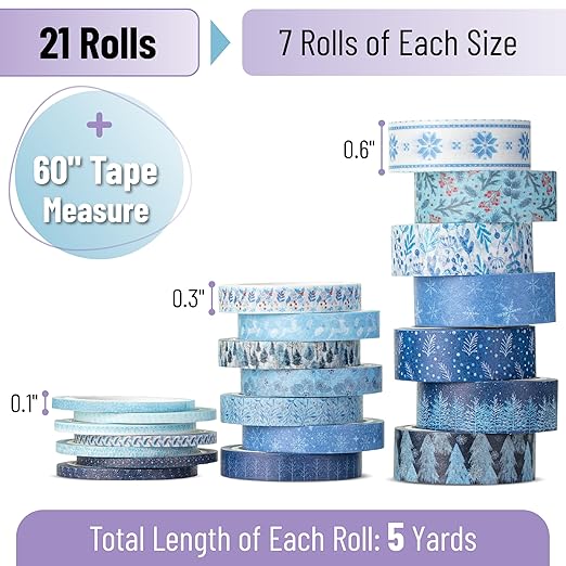 Mr. Pen- Washi Tape Set, 21 Rolls, Assorted Sizes, Ocean Breeze, Washi Tape for Journaling