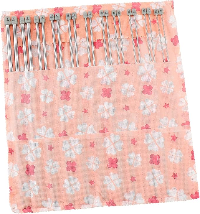 Hysagtek 22 Pcs Knitting Needles Set, 14 Inches Stainless Steel Straight Single Pointed Knitting Needle Kit Metal Knitting Kit in Different Sizes 2.0mm to 8.0mm, with Gift Organizer Bag, 11 Pairs
