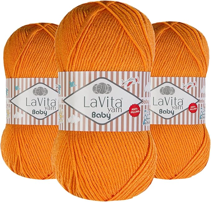 LaVita Baby Premium Anti-Pill Acrylic Yarn - 820 Yards, 3 x 3.5 oz - Warm, Airy Fiber with Silky Texture - Oeko-TEX Certified, Durable, Lightweight, Long-Lasting, Solid Pastel Colors - 3 Skeins Pack