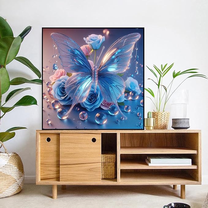 mrpwnle Butterfly Flowers Diamond Art Kits for Adults, Butterfly Diamond Painting Kits for Adults, 5D Diamonds Painting, DIY Round Full Drill Gem Art Crafts, Home Decor Gifts 13.8x13.8 inch