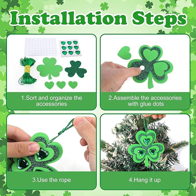 Tlswshsy 24 Pack St. Patrick's Day Rhinestone Foam Craft Kit, Shamrock Gold Coin Pot Hat DIY Ornament, Irish Foam Craft Decoration for Irish Home Party Decoration Supplies Classroom Crafts Project