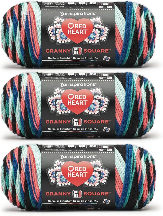 Red Heart All in One Granny Square Pop Culture 3 Pack of 250g Yarn