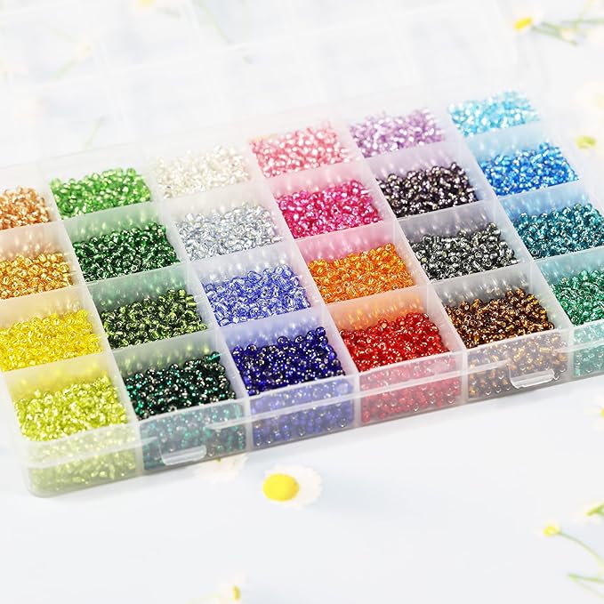 Size 3mm Glass Seed Beads About 6800pcs in Storage Box, 8/0 Small Craft Seed Beads for Bracelet,Earring,Jewelry Making (280Pcs Per Color, 24 Colors)