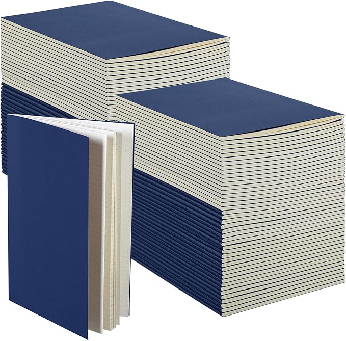 mimorou 100 pcs journals notebooks bulk - kraft softcover a5 small notebooks 5.5 inch x 8.3 inch notepads with 60 page 30 sheet for writing sketch travel office supplies(navy,dot)