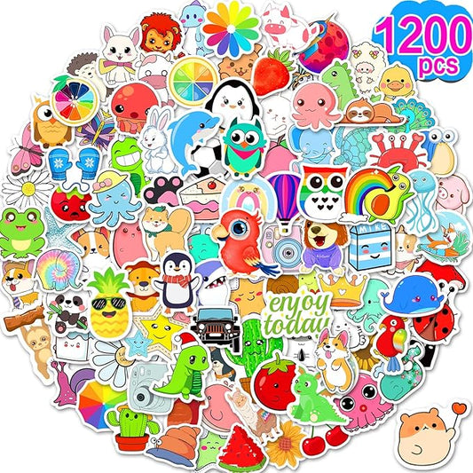 1200 pcs stickers for kids, cute water bottle stickers for teens, kawaii vinyl phone laptop skateboard animal waterproof sticker, bulk aesthetic sticker packs for boys girls teacher