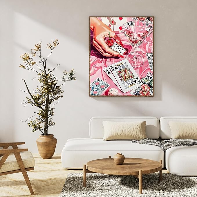 Okarina Paint by Numbers Kit for Adults Beginner Cocktail, Poker Adult Paint by Number Kits on Canvas, Pink DIY Acrylic Oil Painting by Numbers for Adults, Perfect for Home Wall Decor 16X20 Inch