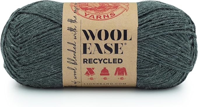 Lion Brand Yarn Wool-Ease Recycled Light Worsted-Weight Yarn for Knitting and Crochet, Charcoal, 1 Pack, Wool and Acrylic Blend Fiber Perfect for Scarves, Hats and Blankets, 196 Yards