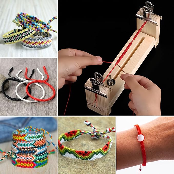 Worldity Paracord Bracelet Making Kit, Wooden Paracord Jig with 3 Rolls Nylon String and 2 Clamp, DIY Bracelet Maker for Paracords, Ideal for Crafters, Men, Women(Black, White, Red)
