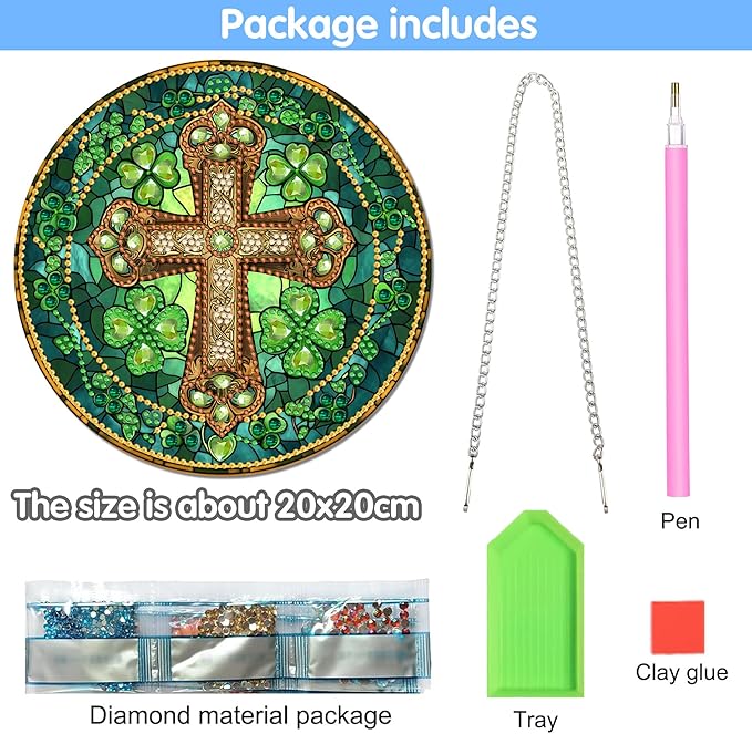 Reofrey Hanging Diamond Art Kits for Adults - 8x8 Inch Cross Acrylic Board Double Sided Pattern Diamond Painting Suncatcher Pendant, DIY Crystal Art for Home Wall or Window Decoration Handmade Gift